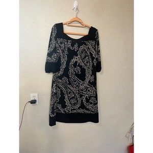 Adrianna Papell Black and Gray Midi Dress